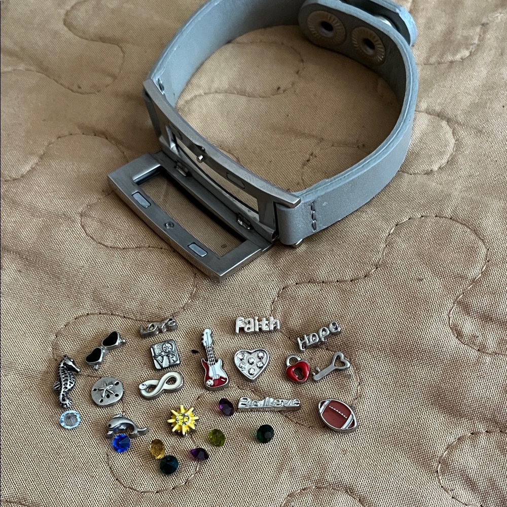 Silver and Gray Bracelet with Charms